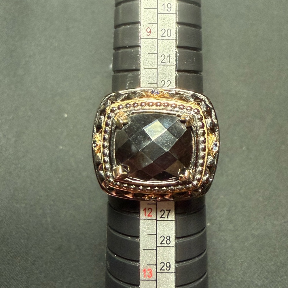PRICE FIRM NWOT Gems En Vogue ring hematite blue topaz 925 sterling gold vermeil